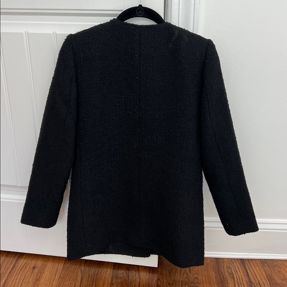 LOFT Black Double-Breasted Bouclé Pea Coat with Gold Buttons Size XXS Petite - Picture 5 of 6